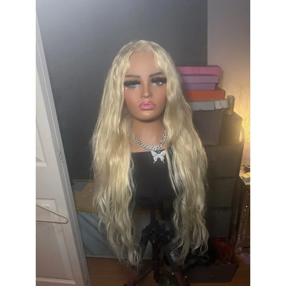 Human Hair Wig 13x6 Lace Front Platinum Blonde Long Wavy